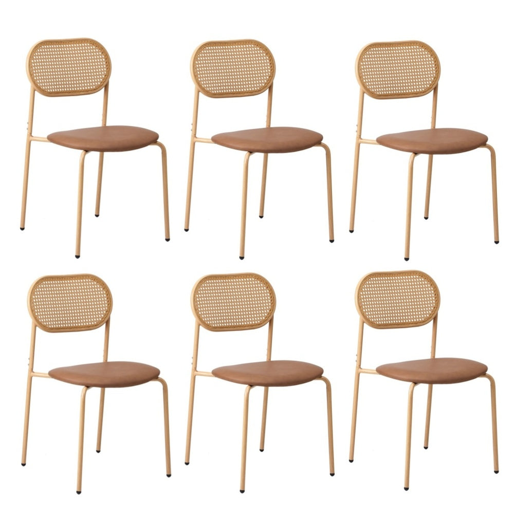 Oikiture 6PCS Dining Chair Rattan Furniture PU Leather Brown-Dining Chair-PEROZ Accessories