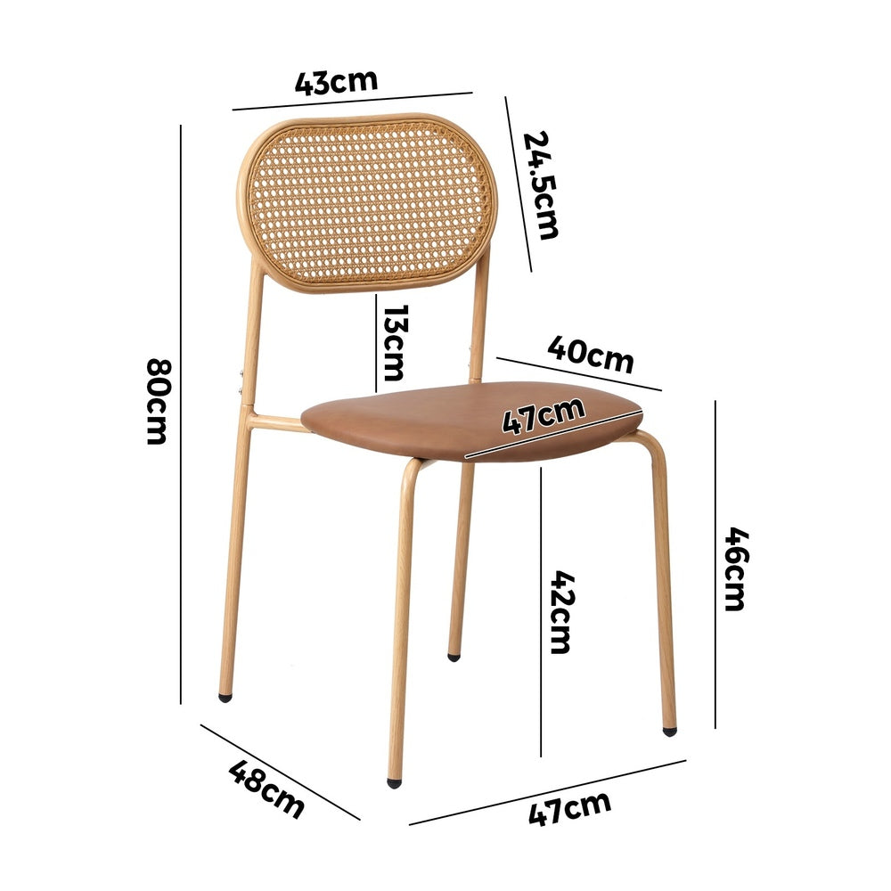 Oikiture 6PCS Dining Chair Rattan Furniture PU Leather Brown-Dining Chair-PEROZ Accessories