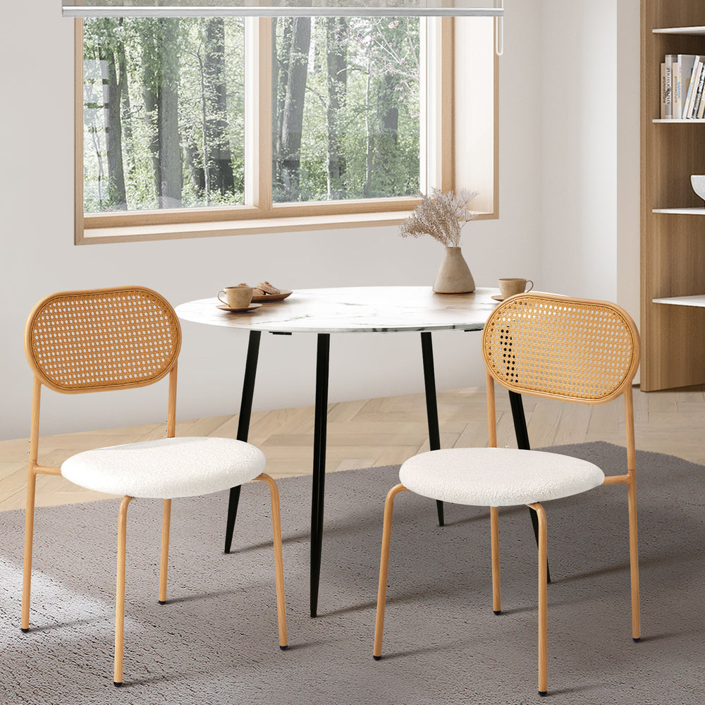 Oikiture 2PCS Rattan Dining Chair Sherpa White-Dining Chairs-PEROZ Accessories