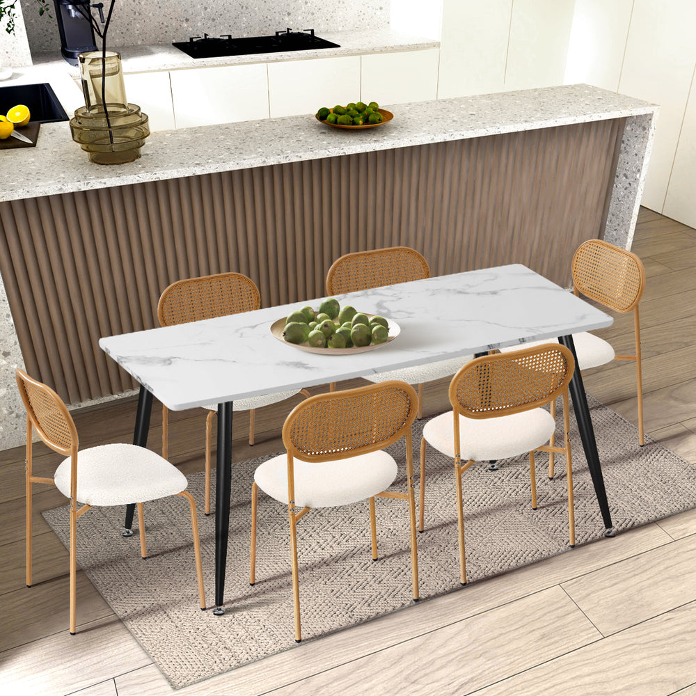 Oikiture 2PCS Rattan Dining Chair Sherpa White-Dining Chairs-PEROZ Accessories