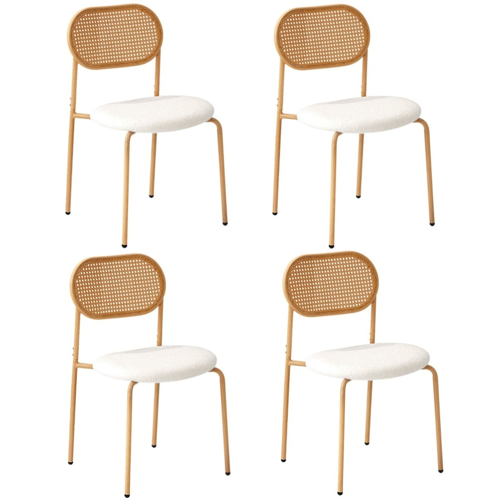 Oikiture 4PCS Dining Chair Rattan Furniture Sherpa White-Dining Chair-PEROZ Accessories