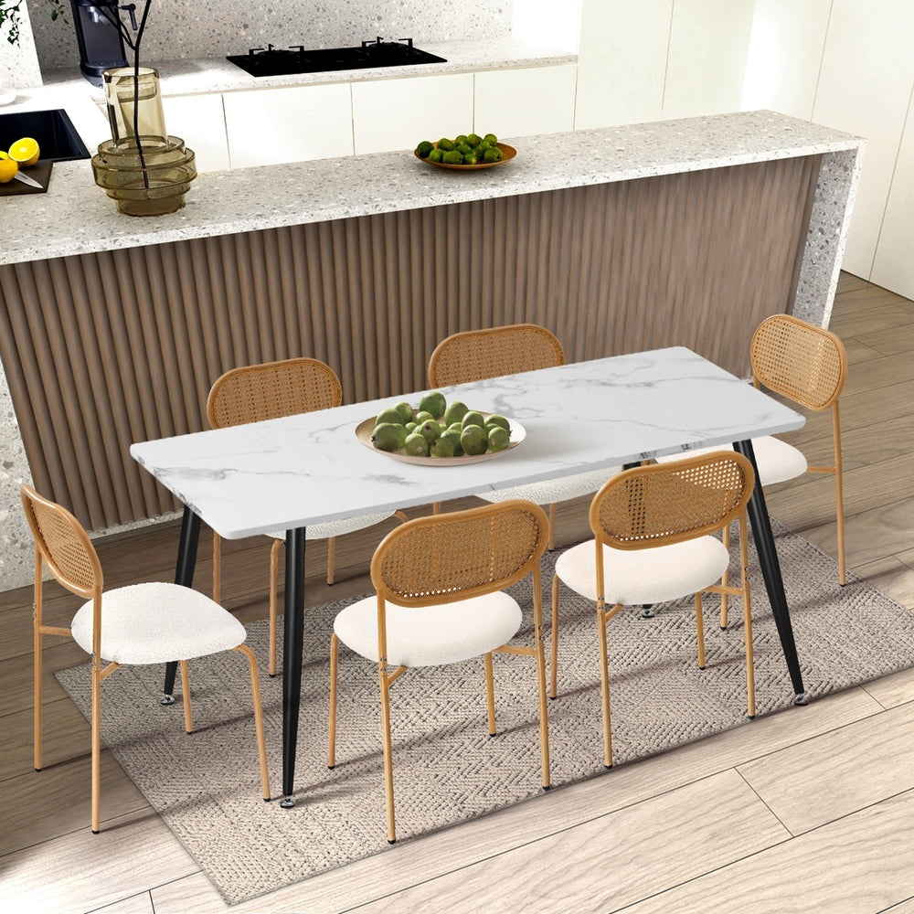 Oikiture 4PCS Dining Chair Rattan Furniture Sherpa White-Dining Chair-PEROZ Accessories