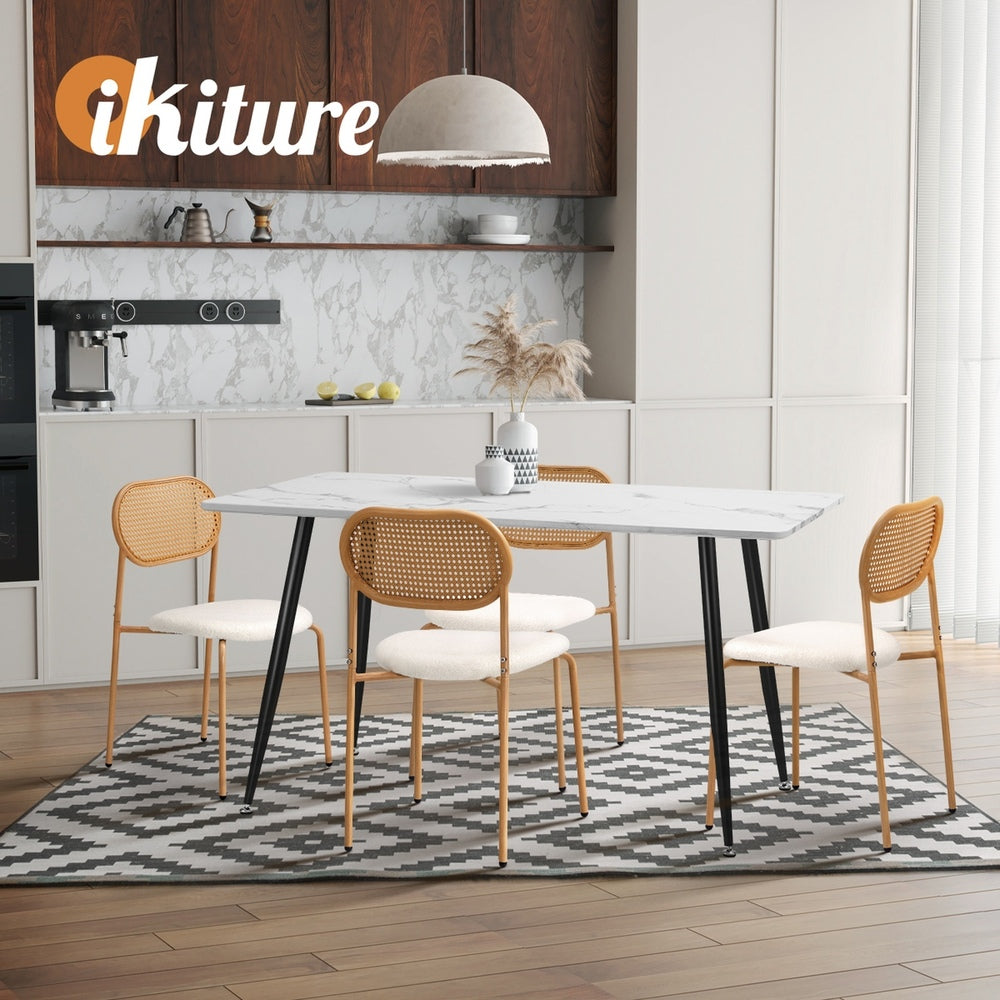 Oikiture 4PCS Dining Chair Rattan Furniture Sherpa White-Dining Chair-PEROZ Accessories