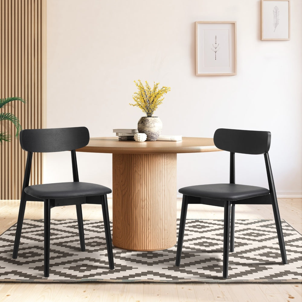 Oikiture 2x Dining Chairs PU Leather Solid Wood Cafe Lounge Black-Dining Chair-PEROZ Accessories
