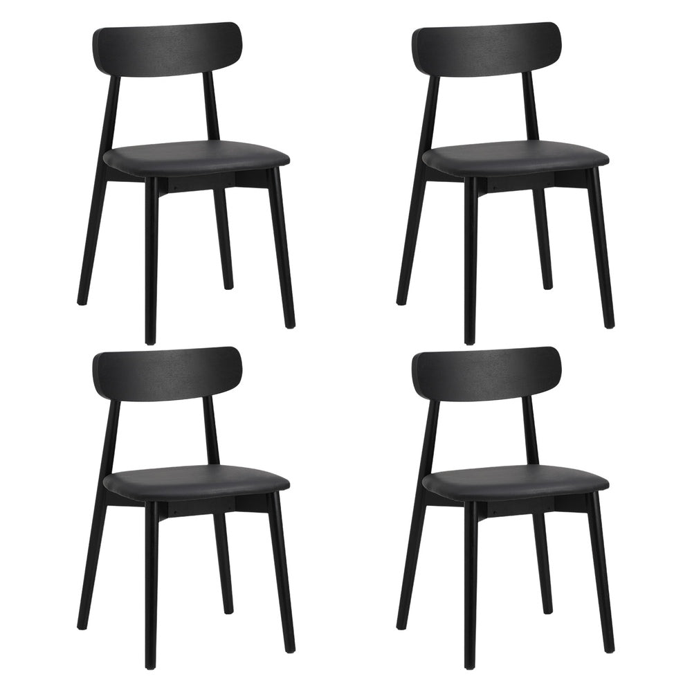 Oikiture 4x Dining Chairs PU Leather Solid Wood Black-Dining Chair-PEROZ Accessories