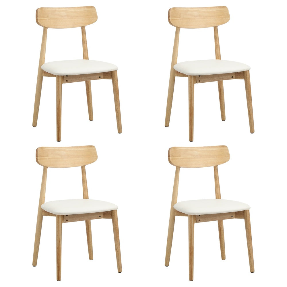 Oikiture 4x Dining Chairs PU Leather Solid Wood Beige-Dining Chair-PEROZ Accessories