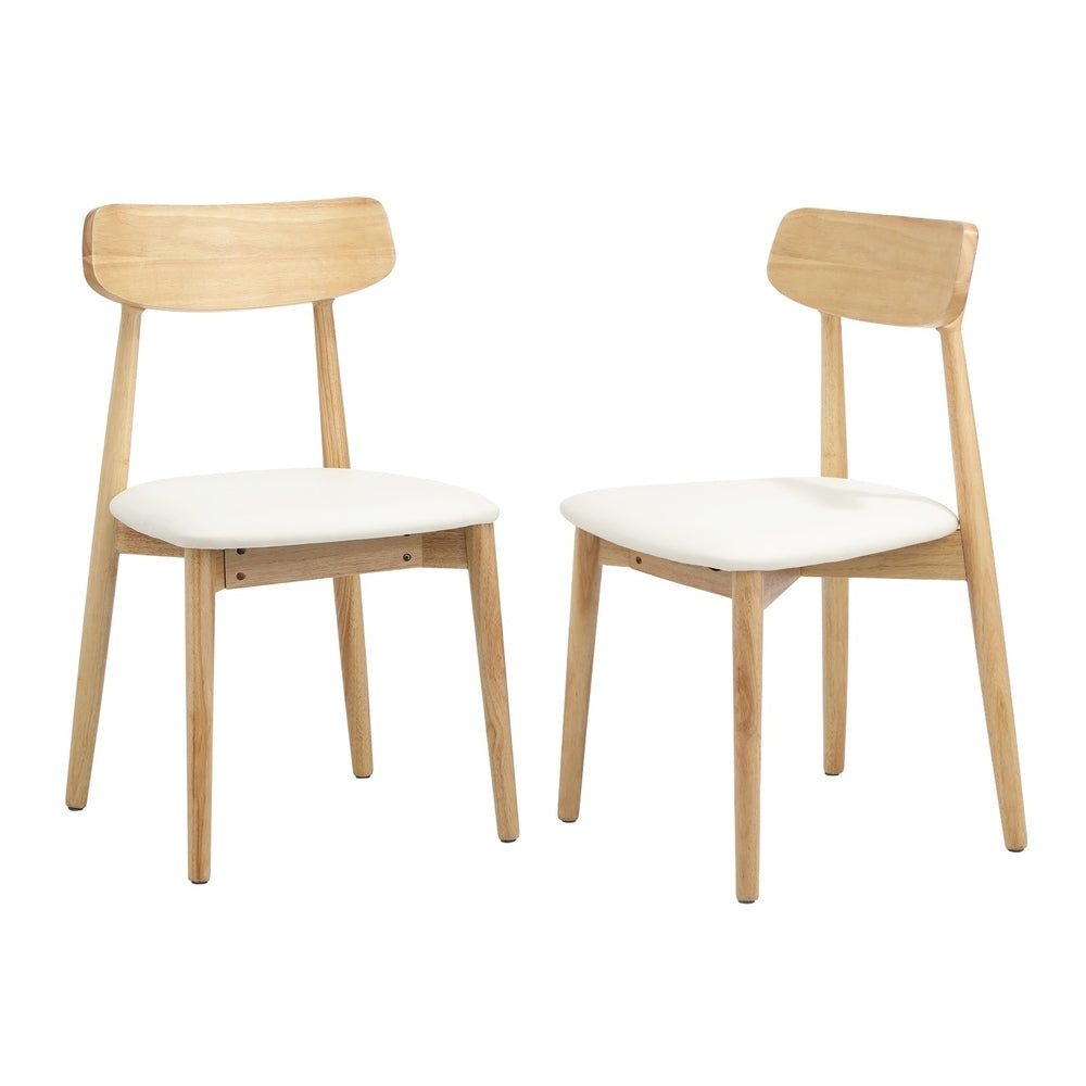 Oikiture 4x Dining Chairs PU Leather Solid Wood Beige-Dining Chair-PEROZ Accessories
