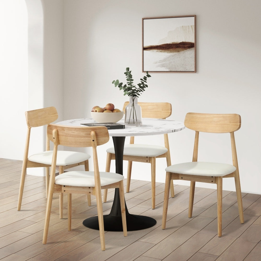 Oikiture 4x Dining Chairs PU Leather Solid Wood Beige-Dining Chair-PEROZ Accessories