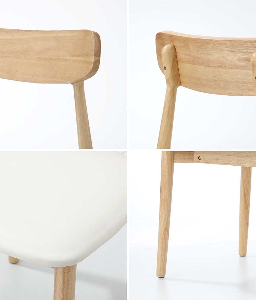 Oikiture 4x Dining Chairs PU Leather Solid Wood Beige-Dining Chair-PEROZ Accessories