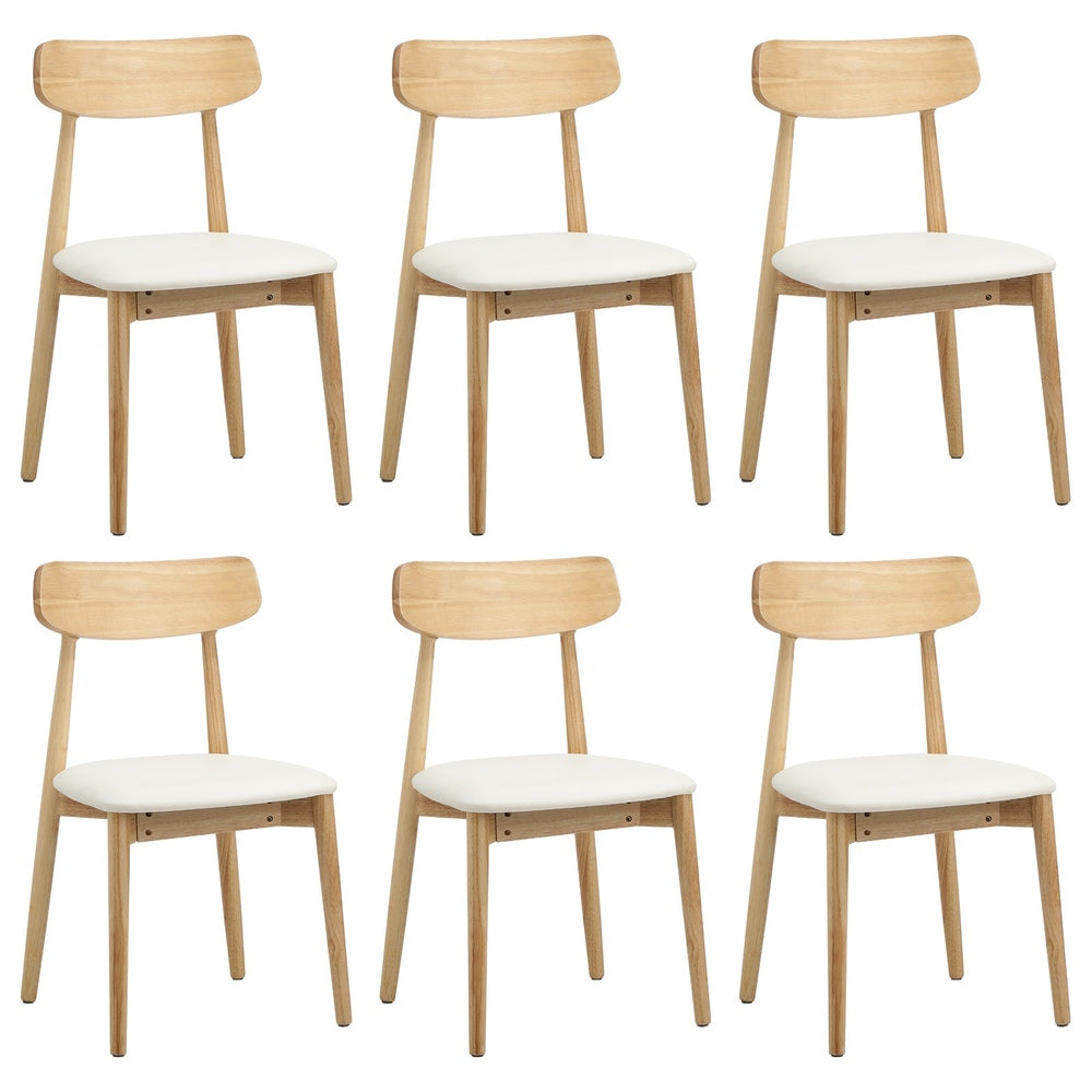 Oikiture 6x Dining Chairs PU Leather Solid Wood Beige-Dining Chair-PEROZ Accessories
