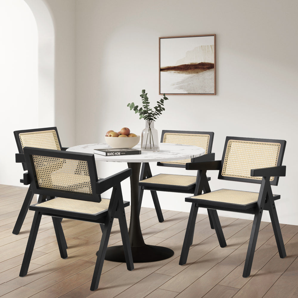 Oikiture 2x Dining Chairs Rattan Chair Wooden Balck-Dining Chair-PEROZ Accessories