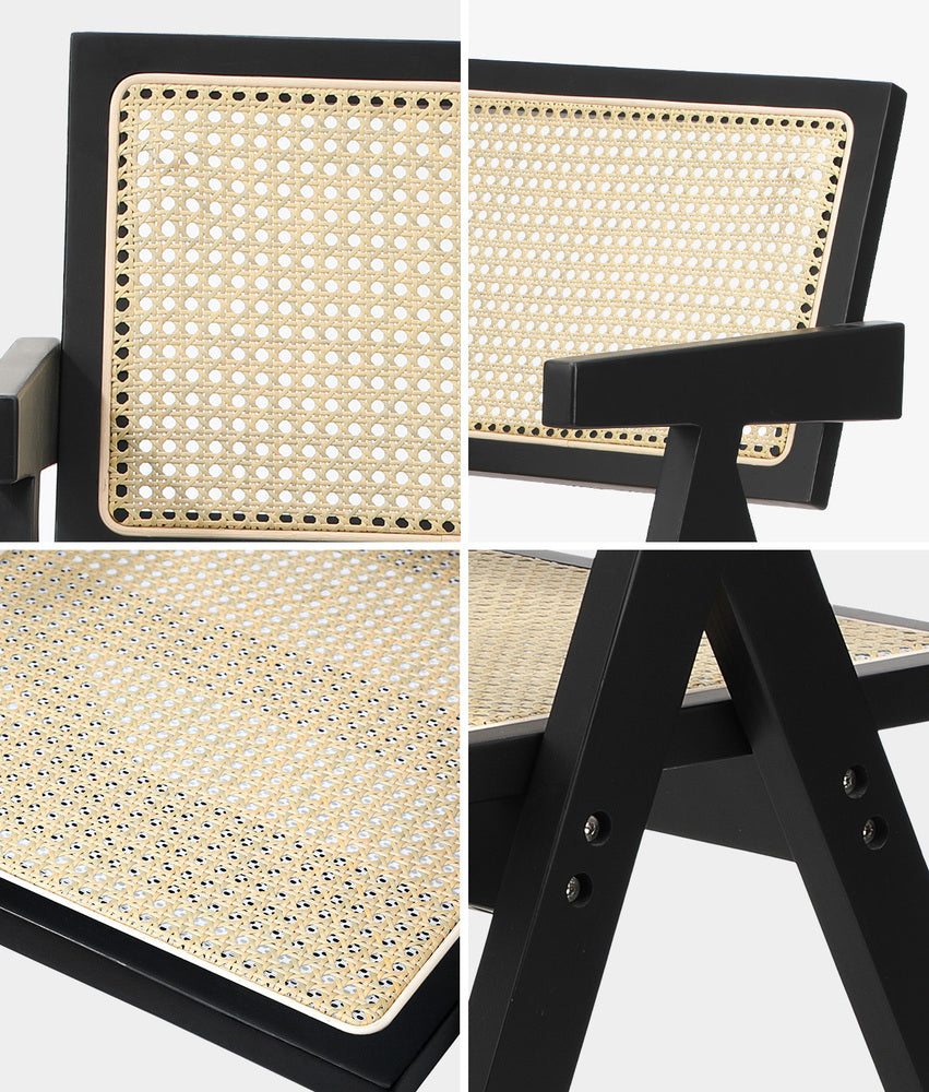 Oikiture 2x Dining Chairs Rattan Chair Wooden Balck-Dining Chair-PEROZ Accessories