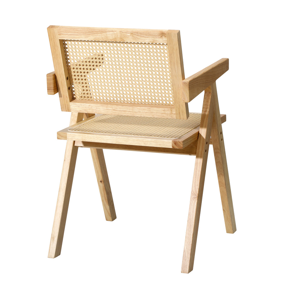 Oikiture 2x Dining Chairs Rattan Wooden Natural-Dining Chairs-PEROZ Accessories