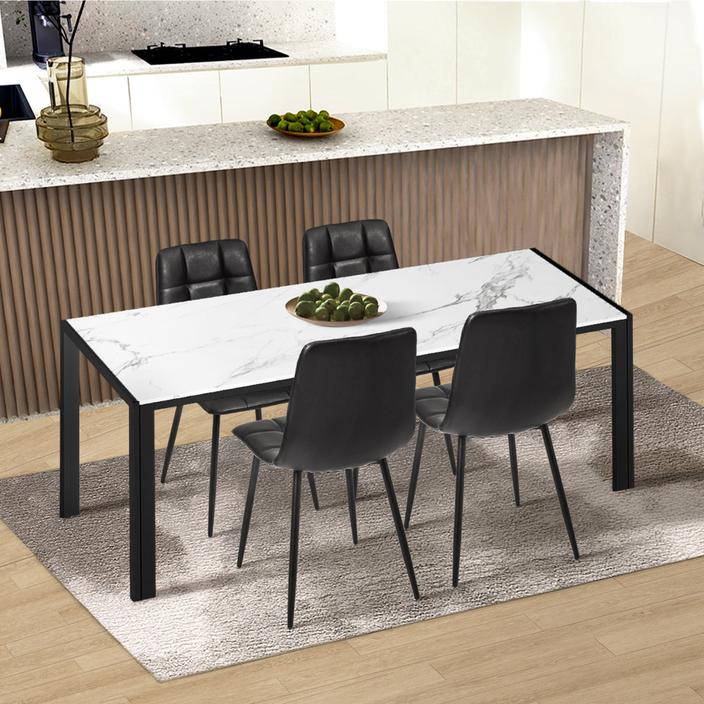 Oikiture 4x Dining Chairs PU Leather Padded Seat Retro Black-Dining Chair-PEROZ Accessories