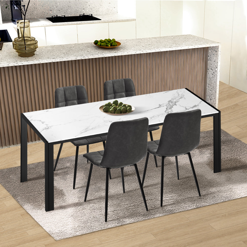 Oikiture 4x Dining Chairs PU Leather Padded Seat Retro Grey-Dining Chair-PEROZ Accessories