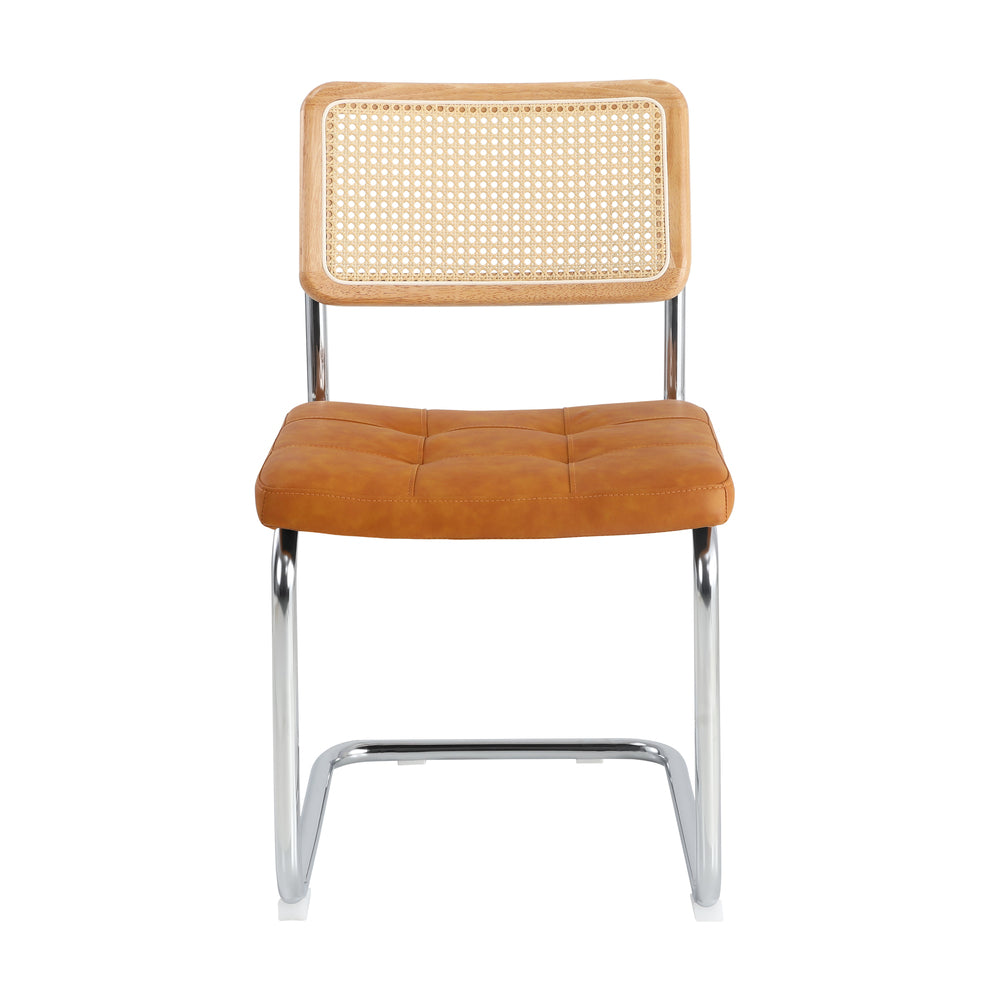 Oikiture 2x Rattan Dining Chair Steel Frame Leather Seat Brown-Dining Chairs-PEROZ Accessories