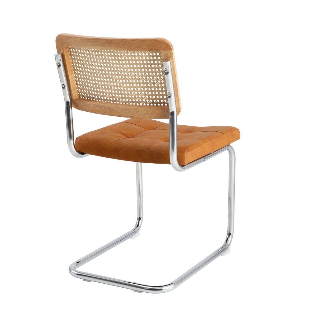 Oikiture 2x Rattan Dining Chair Steel Frame Leather Seat Brown-Dining Chairs-PEROZ Accessories