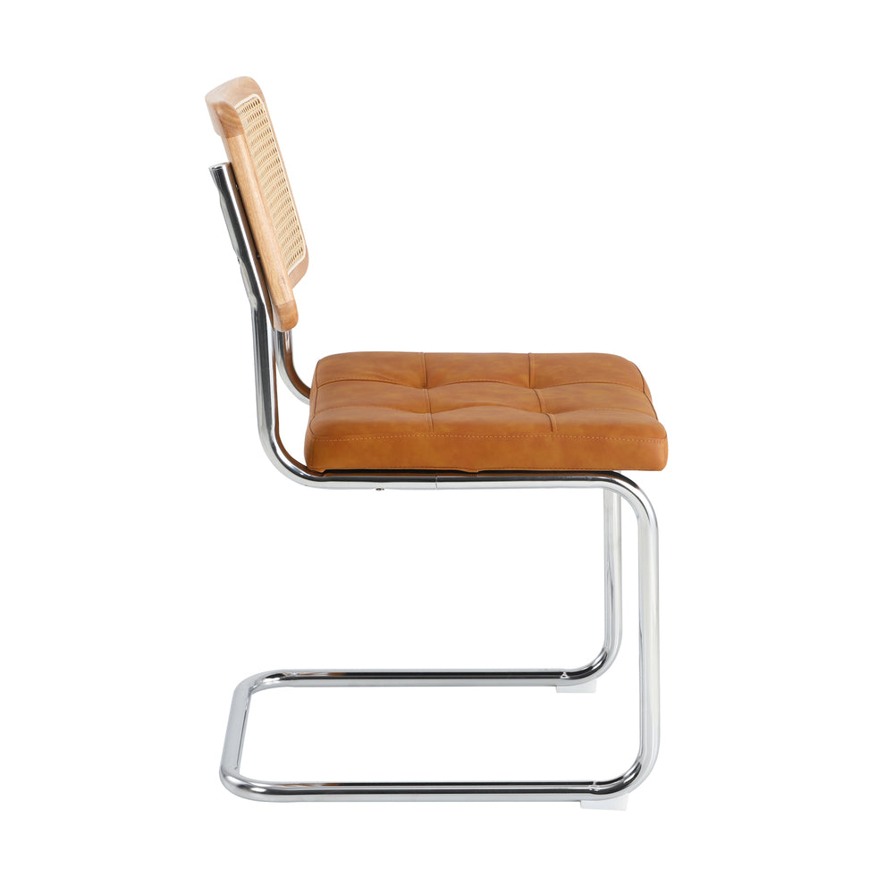 Oikiture 2x Rattan Dining Chair Steel Frame Leather Seat Brown-Dining Chairs-PEROZ Accessories