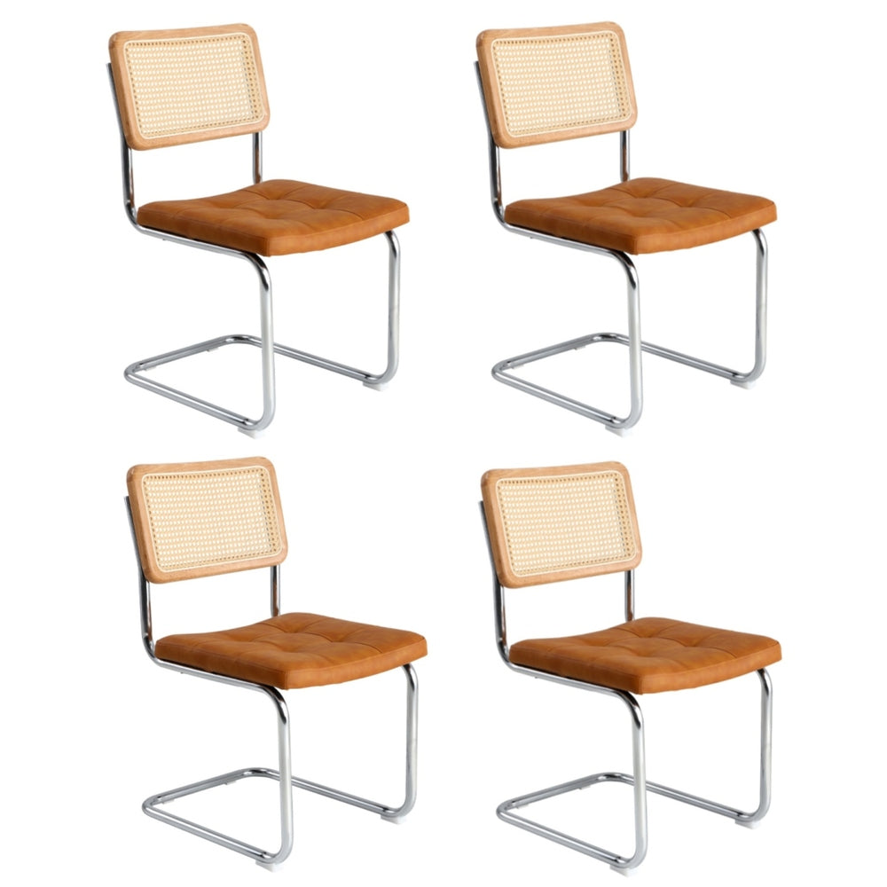 Oikiture 4x Rattan Dining Chair Cesca Replica PU Leather Brown-Dining Chair-PEROZ Accessories
