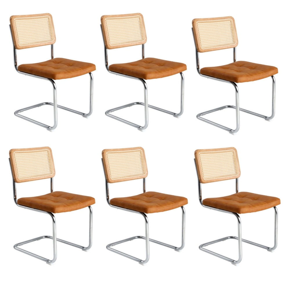Oikiture 6x Rattan Dining Chair Cesca Replica PU Leather Brown-Dining Chair-PEROZ Accessories