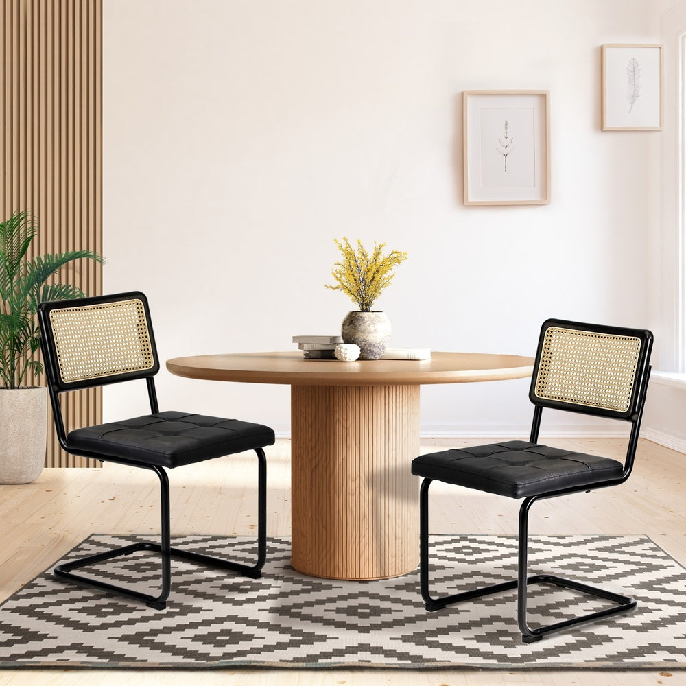 Oikiture 2x Rattan Dining Chair Cesca Replica Cantilever PU Leather-Dining Chair-PEROZ Accessories