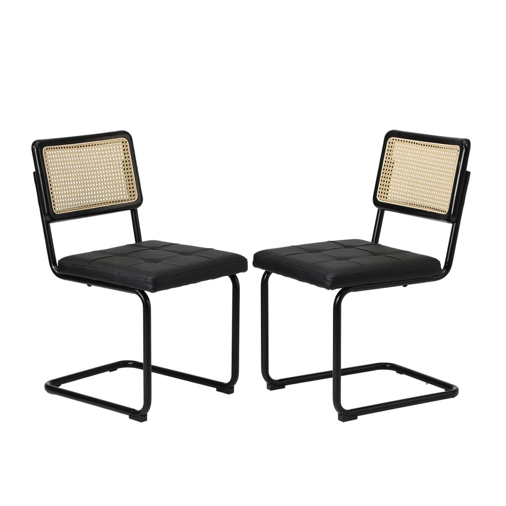 Oikiture 2x Rattan Dining Chair Cesca Replica Cantilever PU Leather-Dining Chair-PEROZ Accessories