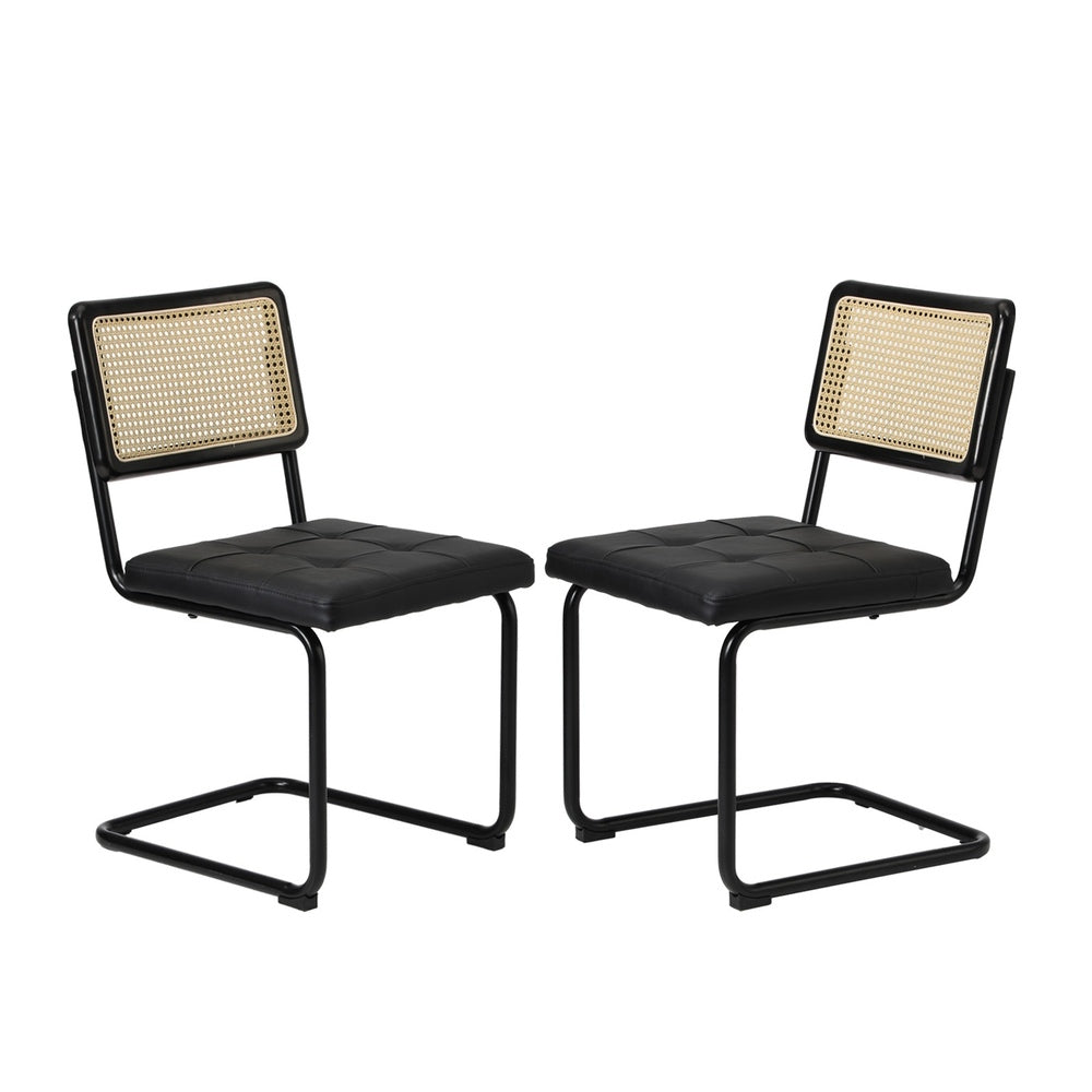 Oikiture 6x Rattan Dining Chair Cesca Replica Cantilever PU Leather-Dining Chair-PEROZ Accessories