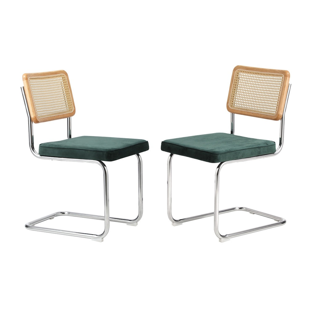Oikiture 2x Rattan Dining Chair Cesca Replica Cantilever Velvet-Dining Chair-PEROZ Accessories