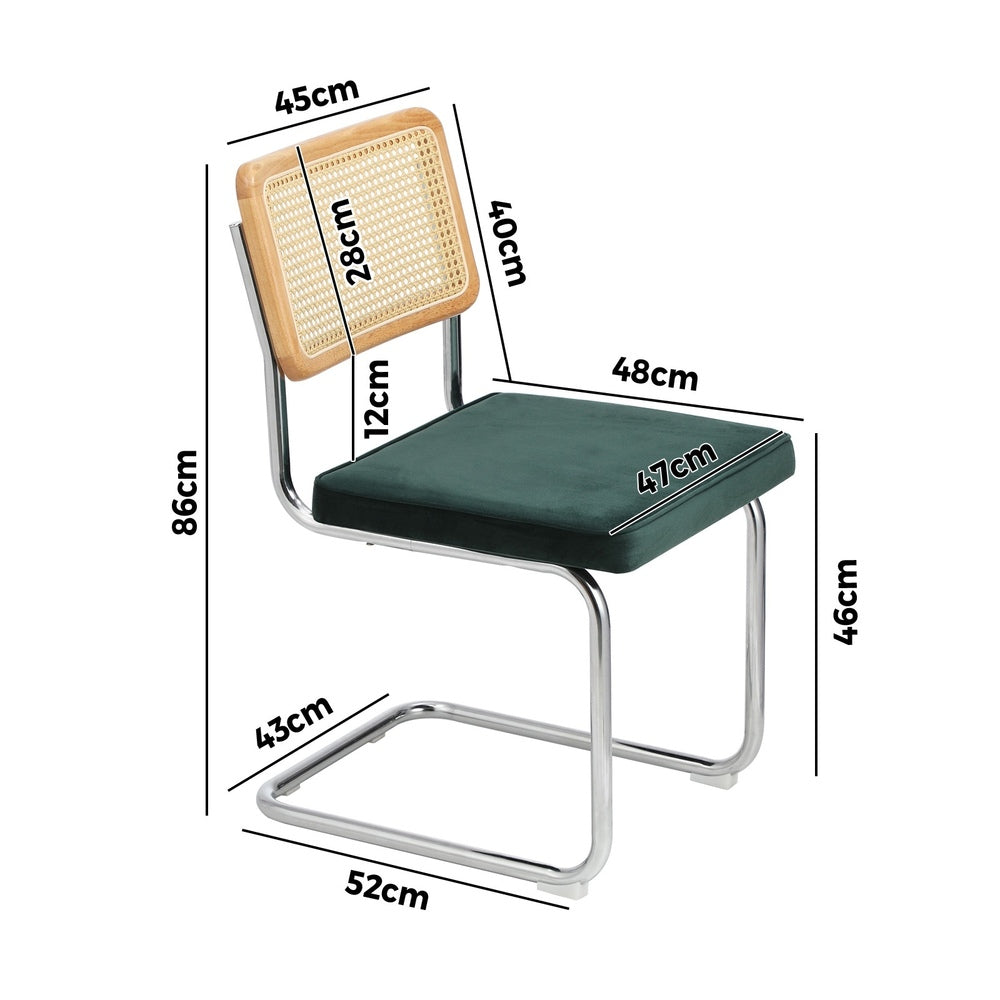 Oikiture 6x Rattan Dining Chair Cesca Replica Cantilever Velvet-Dining Chair-PEROZ Accessories