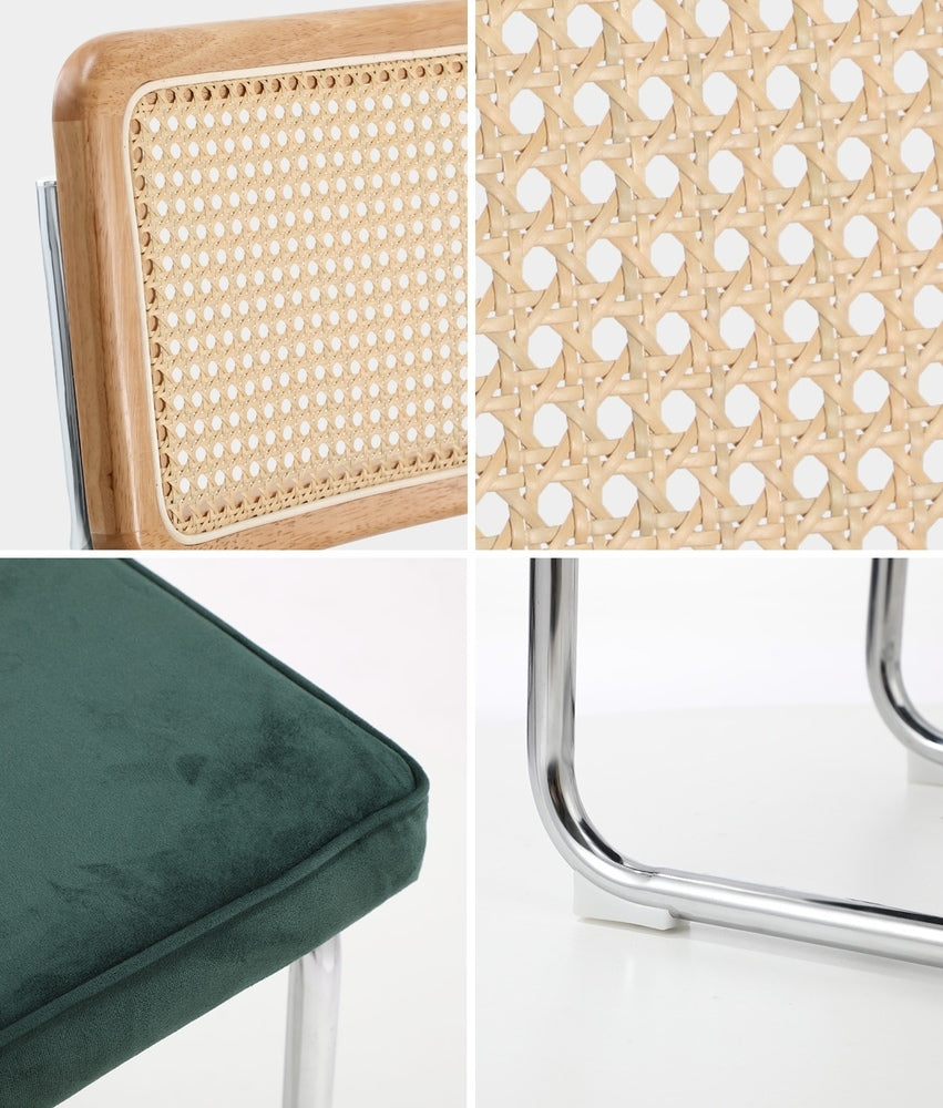 Oikiture 6x Rattan Dining Chair Cesca Replica Cantilever Velvet-Dining Chair-PEROZ Accessories