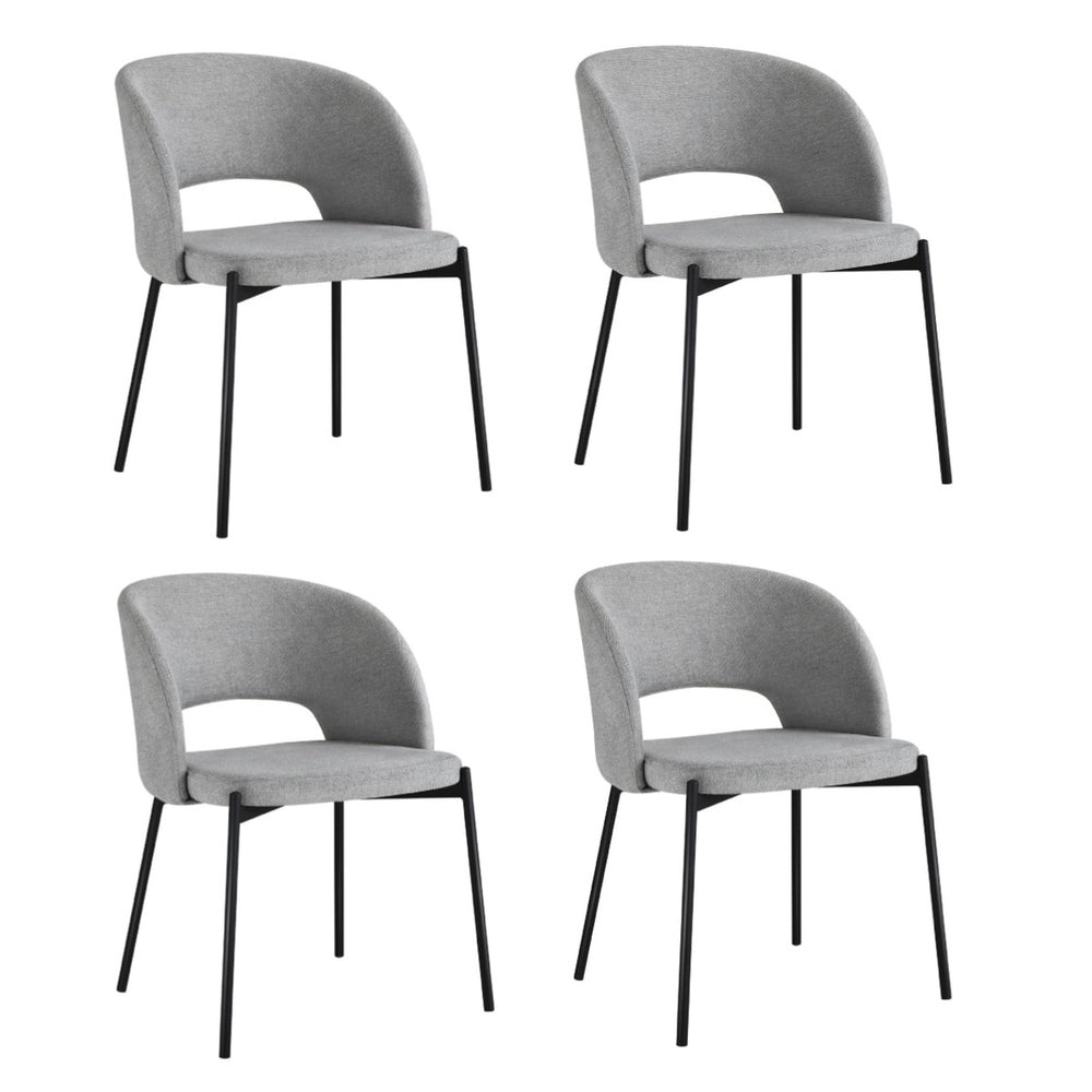 Oikiture 4x Armchair Dining Chair Fabric Grey & Black-Dining Chair-PEROZ Accessories