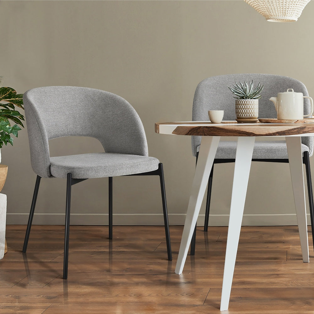 Oikiture 4x Armchair Dining Chair Fabric Grey & Black-Dining Chair-PEROZ Accessories