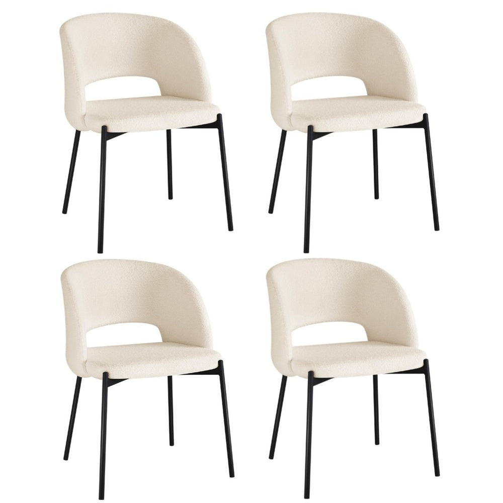 Oikiture 4x Armchair Dining Chair Sherpa White & Black-Dining Chair-PEROZ Accessories