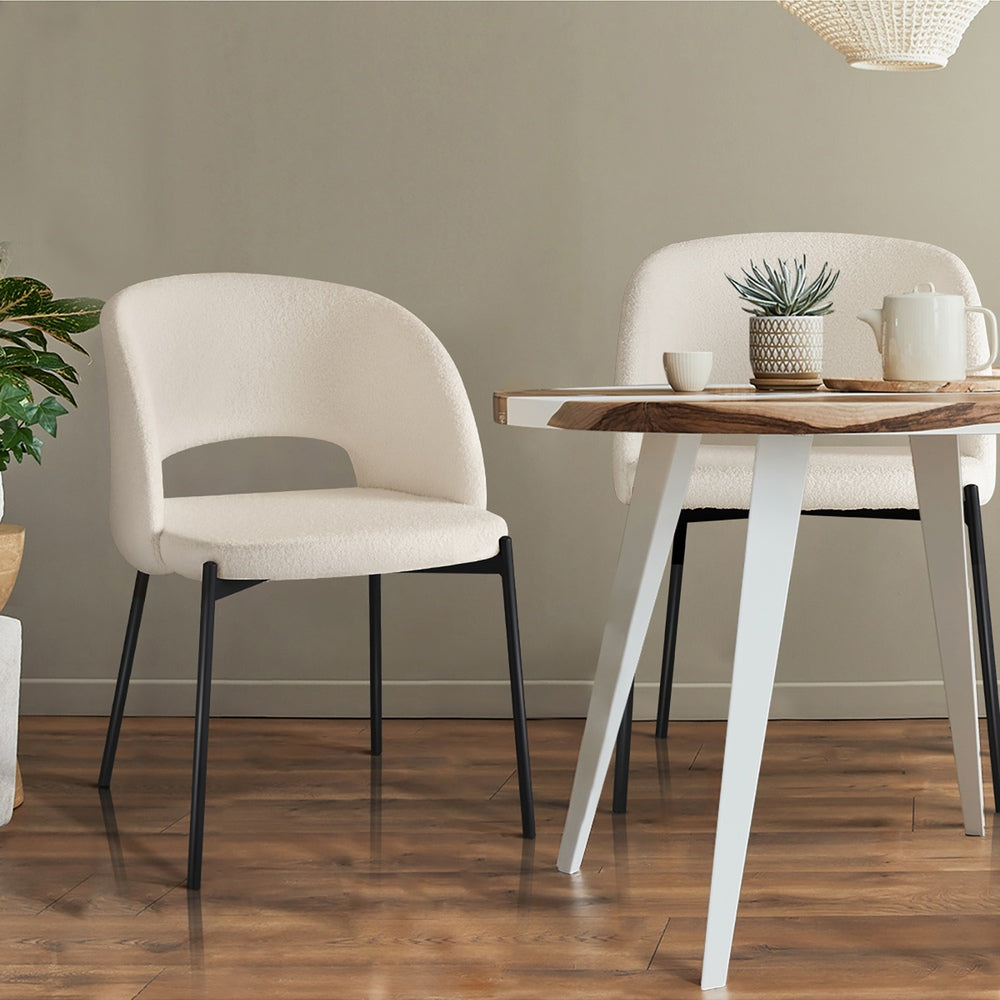 Oikiture 4x Armchair Dining Chair Sherpa White & Black-Dining Chair-PEROZ Accessories