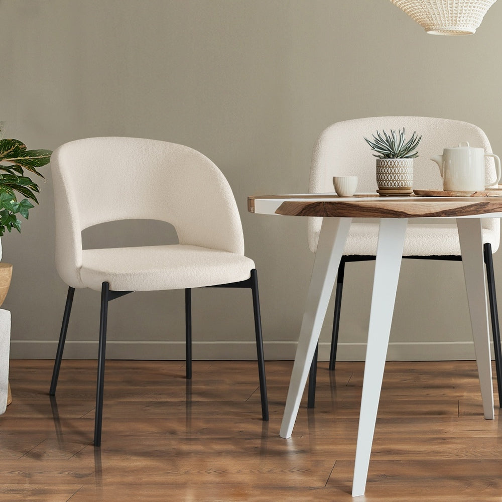 Oikiture 4x Armchair Dining Chair Sherpa White & Black-Dining Chair-PEROZ Accessories