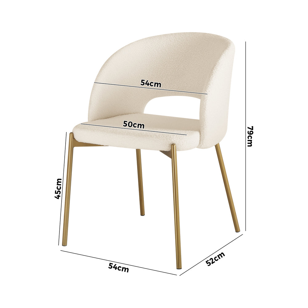 Oikiture Dining Chair Set of 2 Sherpa White and Gold-Dining Chairs-PEROZ Accessories