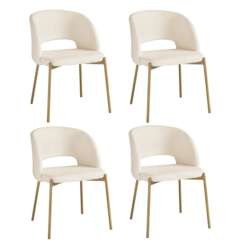 Oikiture 4x Armchair Dining Chair Sherpa White & Gold-Dining Chair-PEROZ Accessories