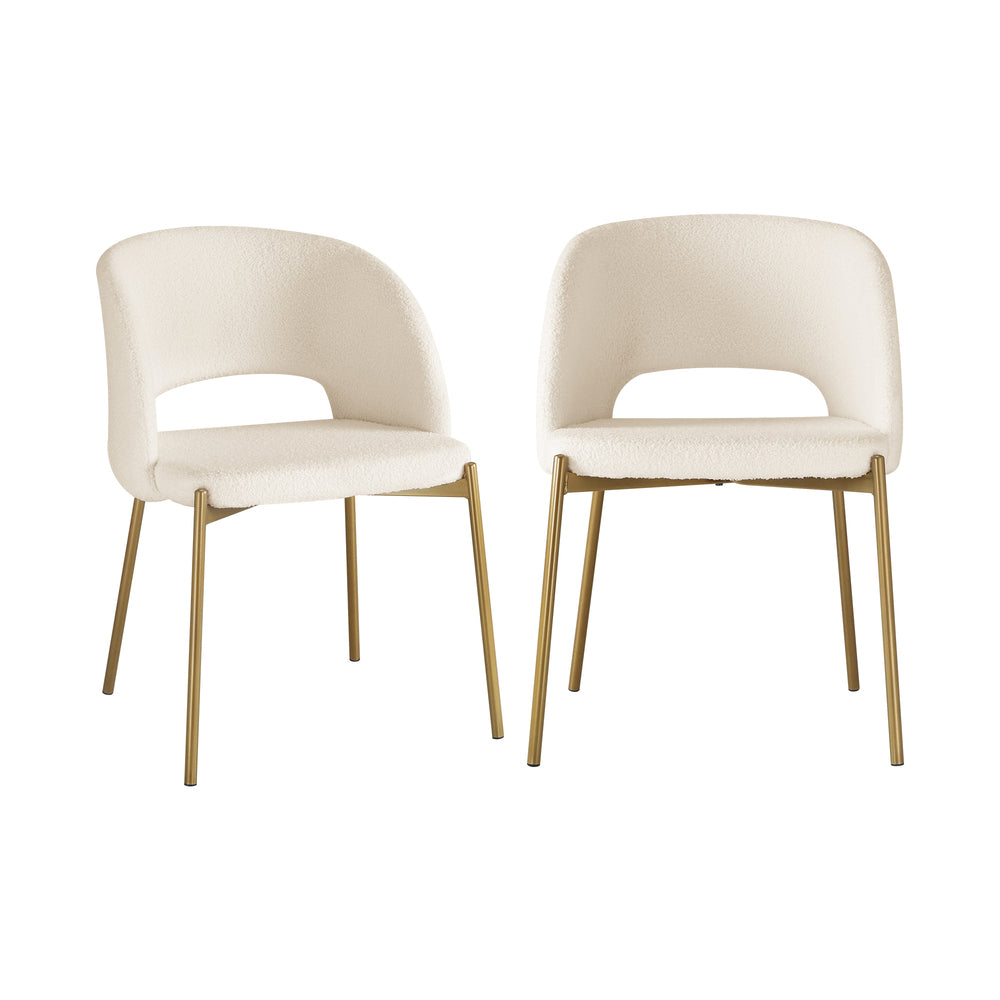 Oikiture 4x Armchair Dining Chair Sherpa White & Gold-Dining Chair-PEROZ Accessories
