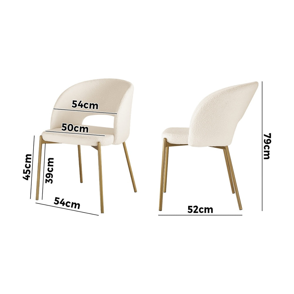 Oikiture 4x Armchair Dining Chair Sherpa White & Gold-Dining Chair-PEROZ Accessories