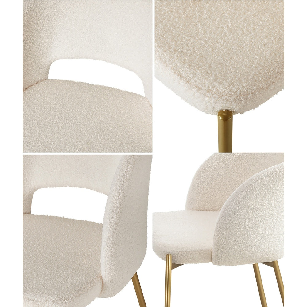 Oikiture 4x Armchair Dining Chair Sherpa White & Gold-Dining Chair-PEROZ Accessories