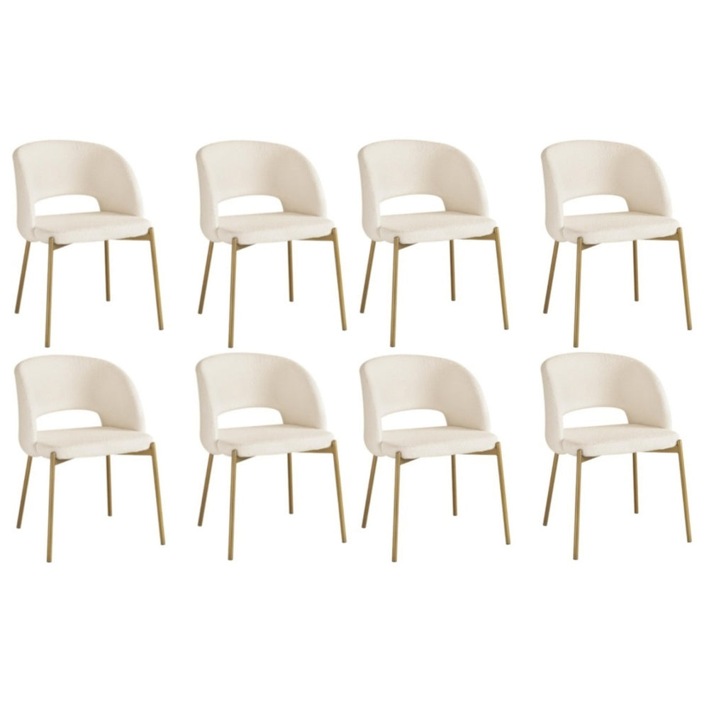 Oikiture 8x Dining Chair Tub Armchairs Sherpa White & Gold-Dining Chair-PEROZ Accessories