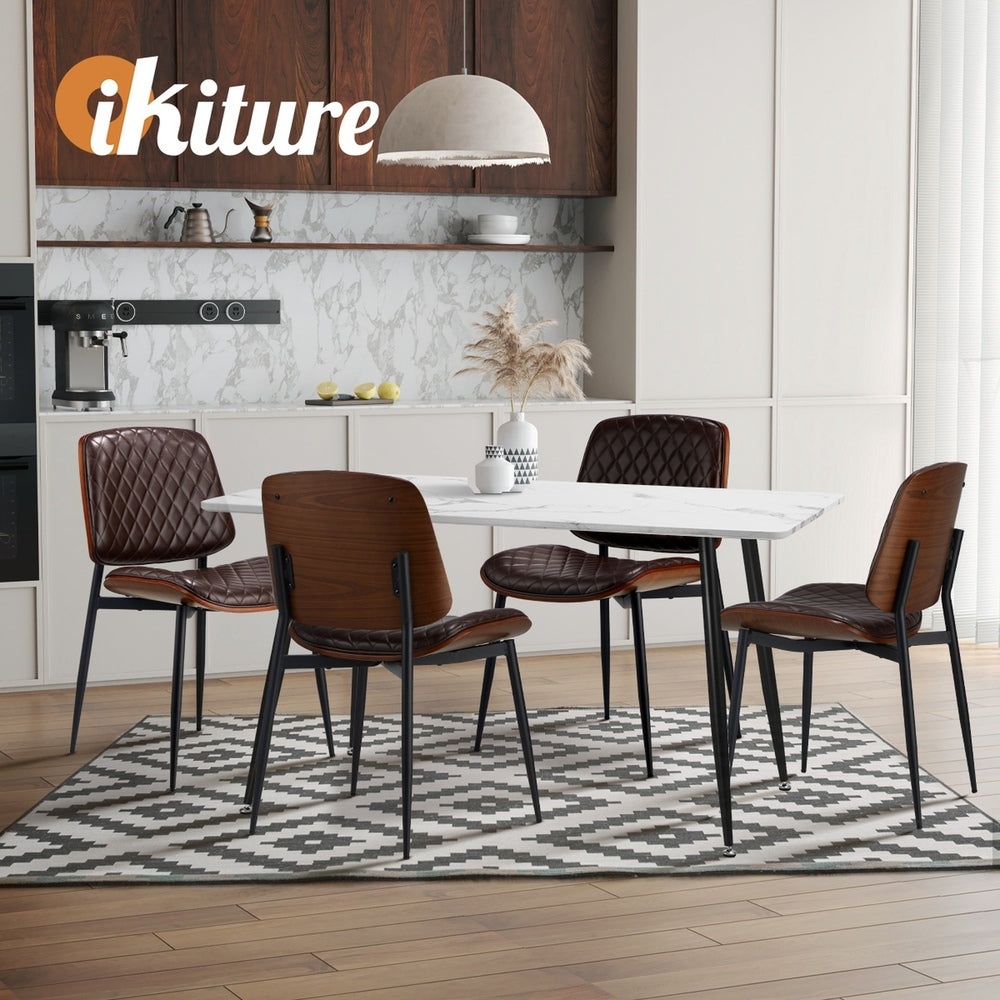 Oikiture 8x Dining Chairs Retro PU Leather Solid Wood Metal Leg Walnut-Dining Chair-PEROZ Accessories