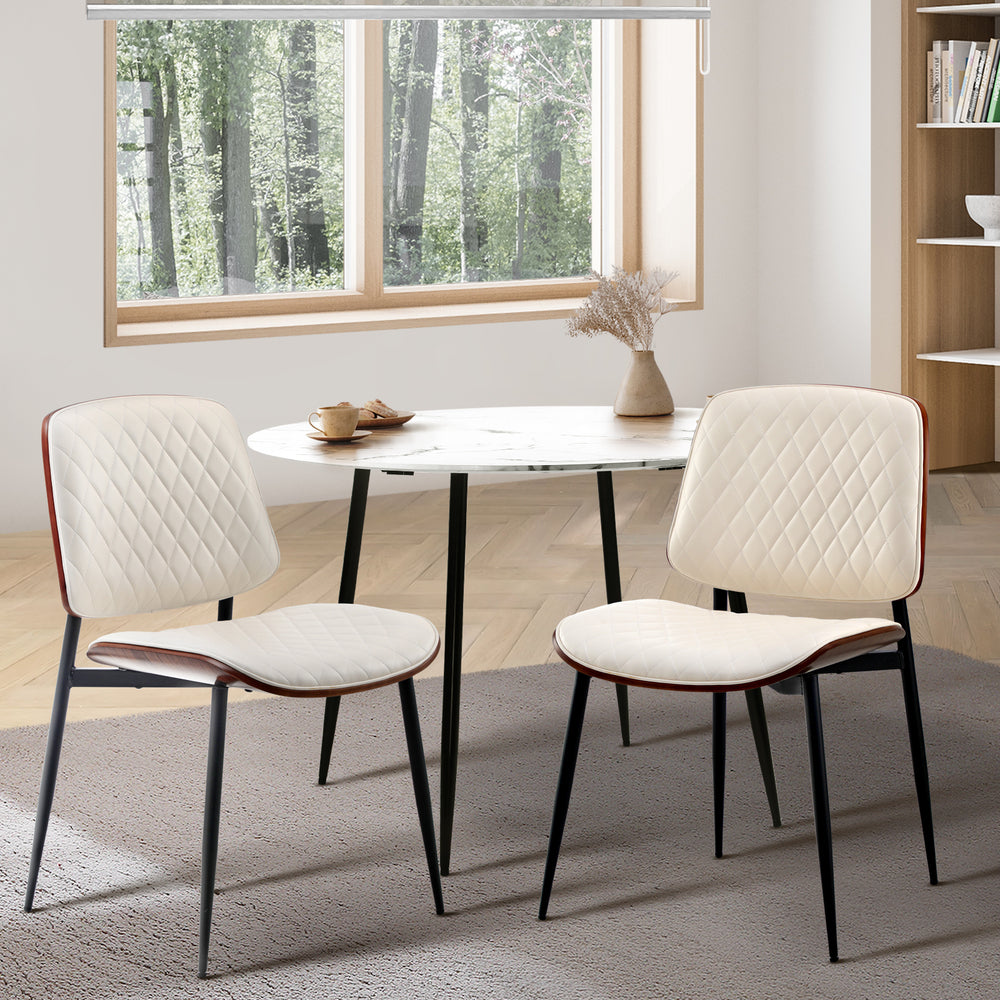 Oikiture 2x Dining Chairs PU Leather Wood Frame Metal Legs White-Dining Chair-PEROZ Accessories