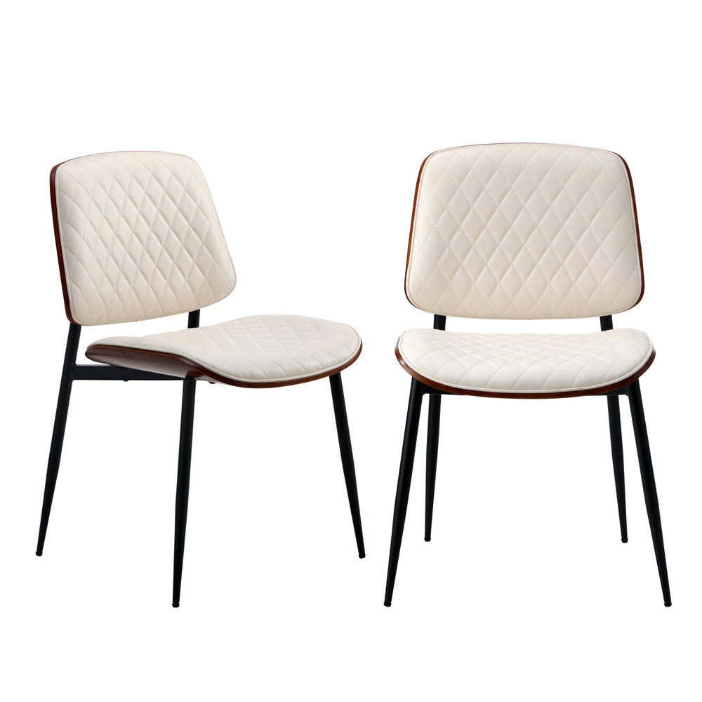 Oikiture 8x Dining Chairs Retro PU Leather Solid Wood Metal Leg White-Dining Chair-PEROZ Accessories