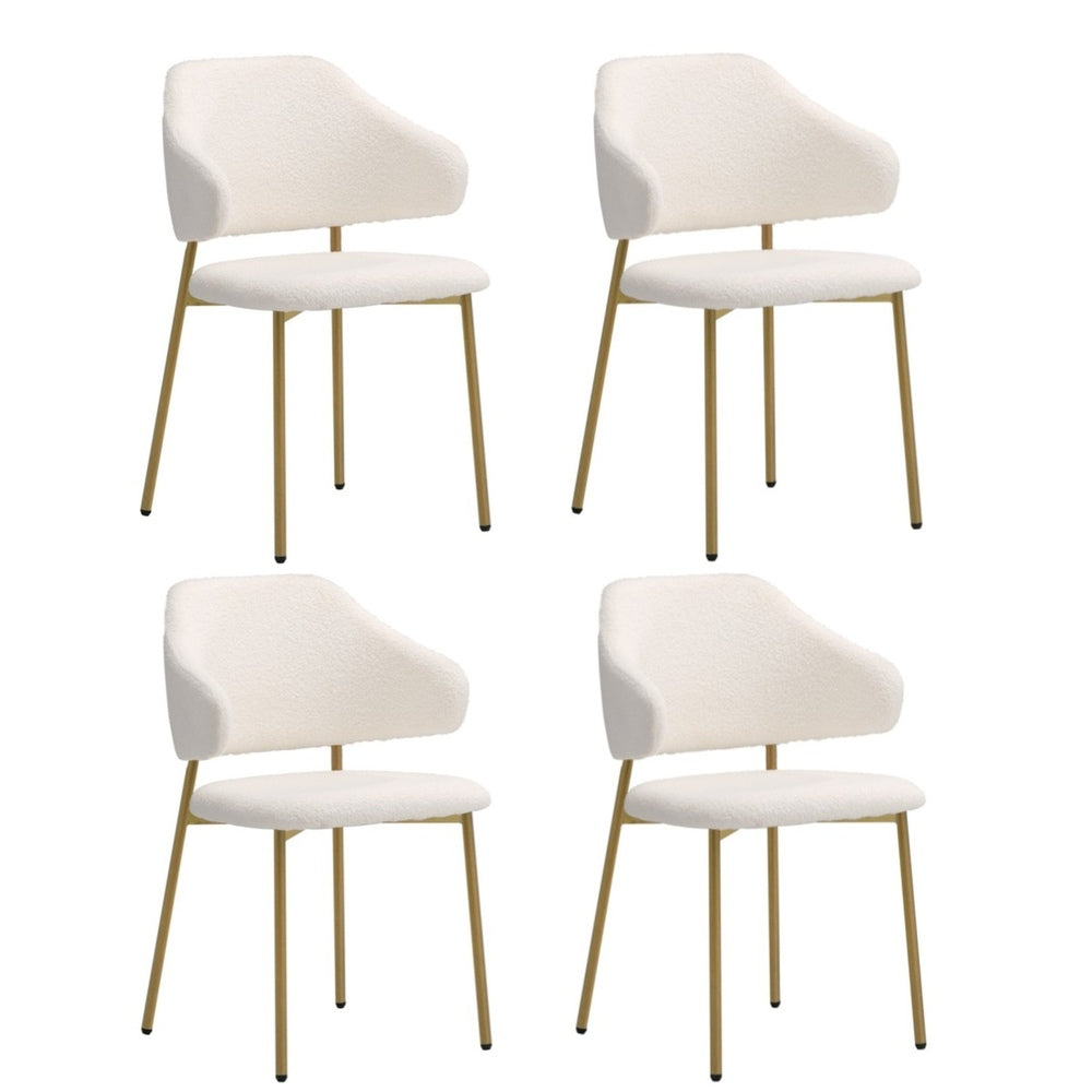 Oikiture 4x Dining Chair Sherpa Gold & White-Dining Chair-PEROZ Accessories