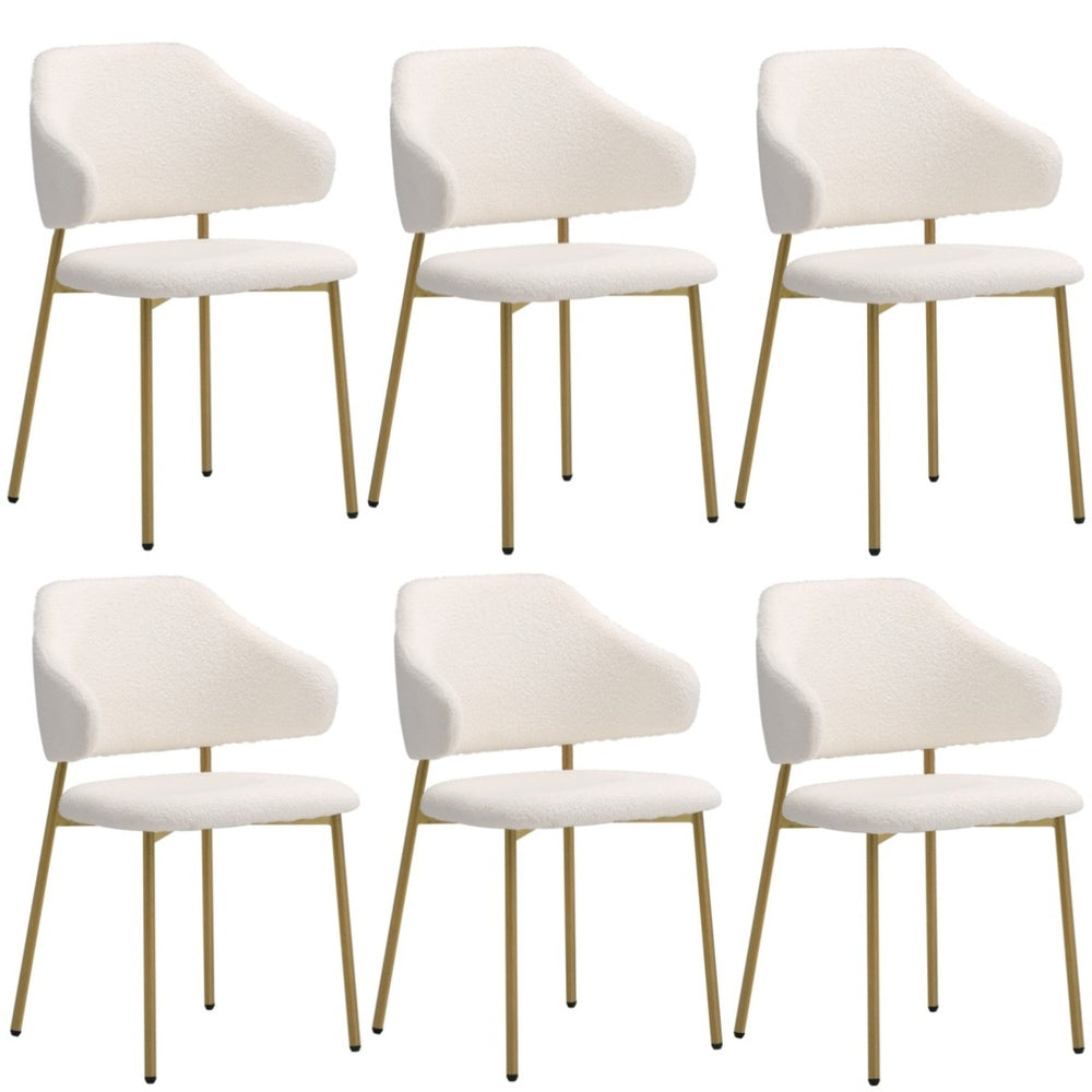 Oikiture 6x Dining Chair Sherpa Gold & White-Dining Chair-PEROZ Accessories
