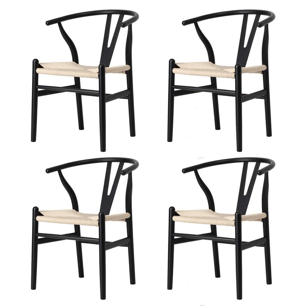 Oikiture 4xDining Chair Wooden Hans Wegner Wishbone Black-Dining Chair-PEROZ Accessories