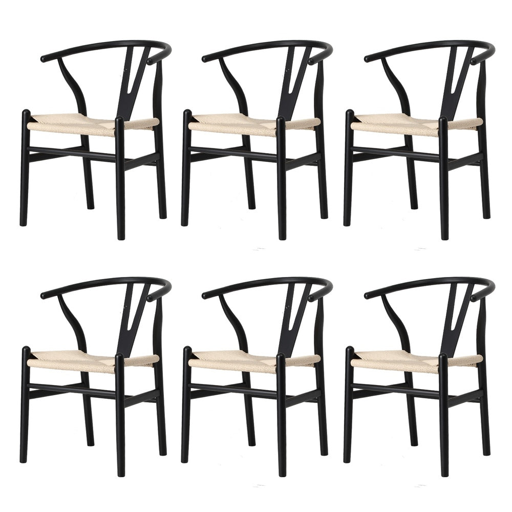 Oikiture 6xDining Chair Wooden Hans Wegner Wishbone Black-Dining Chair-PEROZ Accessories