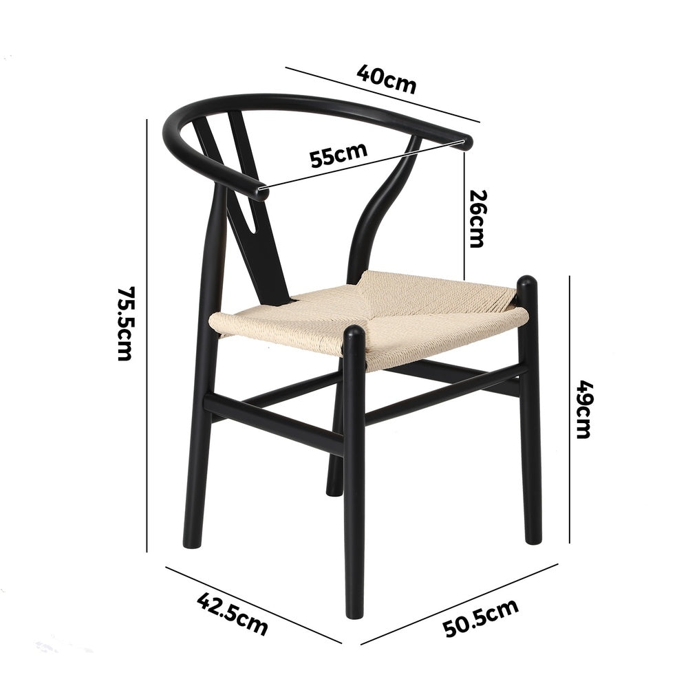 Oikiture 6xDining Chair Wooden Hans Wegner Wishbone Black-Dining Chair-PEROZ Accessories