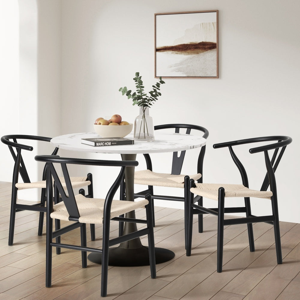 Oikiture 6xDining Chair Wooden Hans Wegner Wishbone Black-Dining Chair-PEROZ Accessories